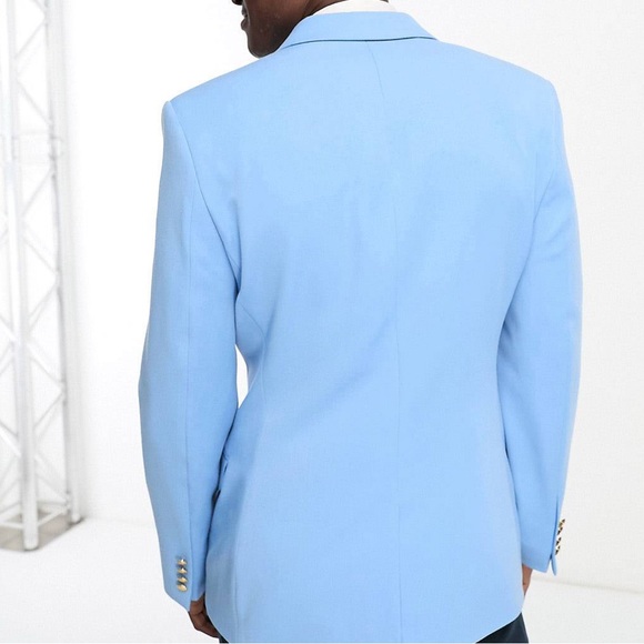 ASOS DESIGN wedding skinny blazer with gold buttons in blue - Picture 3 of 5